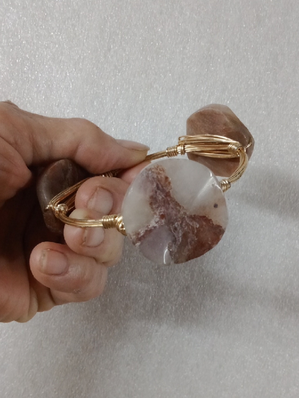 Gold Wire Wrap Stone Bangle #A452 - Picture 2 of 4